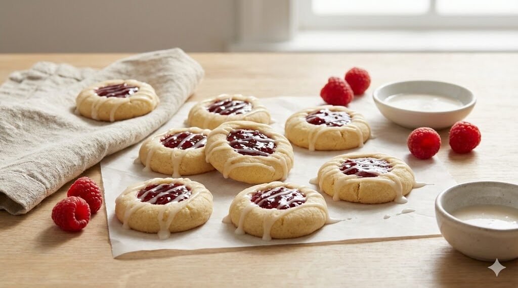 Raspberry Thumbprint Cookies with Almond Glaze