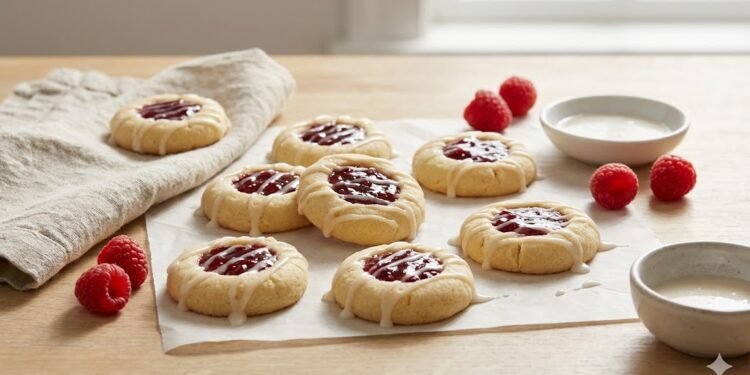 Raspberry Thumbprint Cookies with Almond Glaze