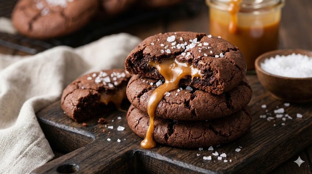 Salted Caramel Stuffed Chocolate Cookies
