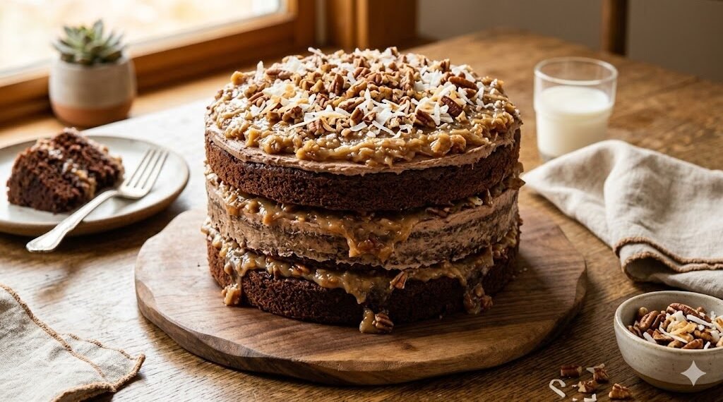 German Chocolate Cake with Coconut Pecan Filling ]