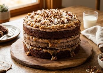 German Chocolate Cake with Coconut Pecan Filling ]