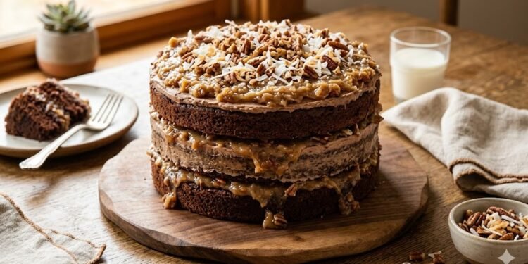 German Chocolate Cake with Coconut Pecan Filling ]
